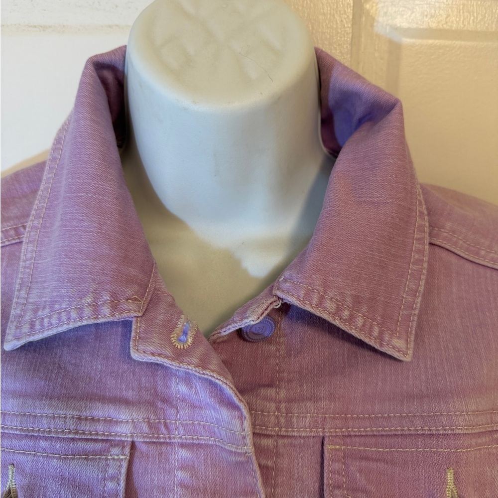 DG2 Diane Gilman Purple Button Down Denim Jacket Ruffled Hem - Picture 7 of 10